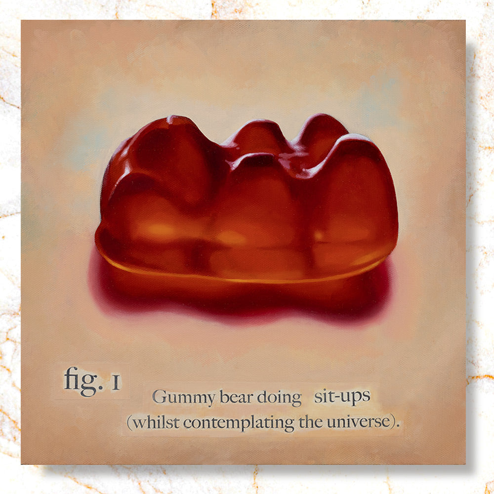 Gummy Bear Doing Sit-Ups Mini Print - Timed Release ⏳