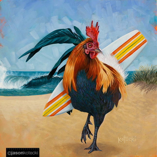 Surfer Chicken Original Art