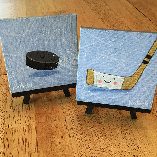 Hockey Puck &amp; Stick Original Art