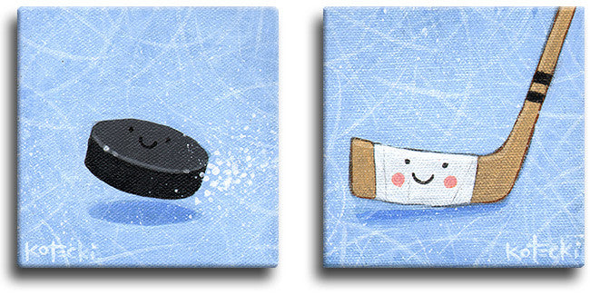 Hockey Puck &amp; Stick Original Art